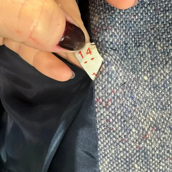 Jimmy Hourihan Vtg Donegal Herringbone 100% Wool Blue Tweed Size 14 Preppy - Picture 7 of 7